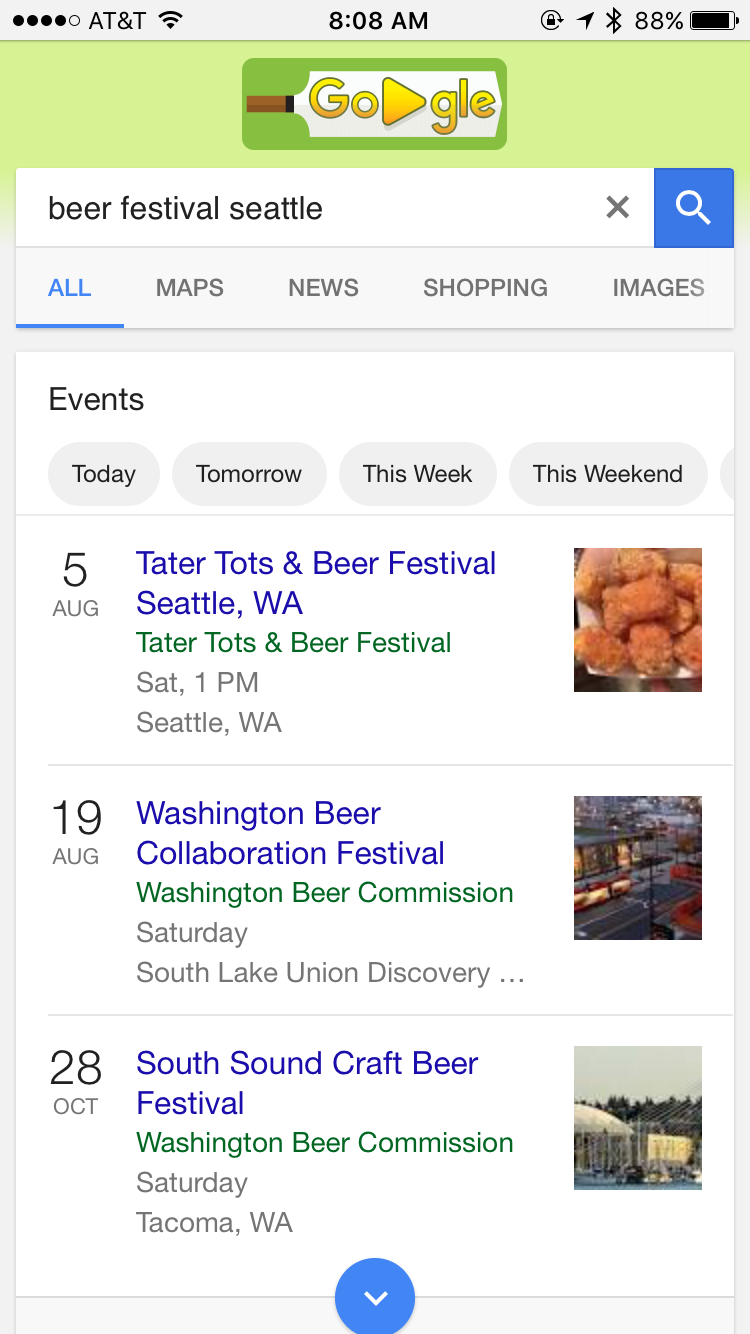 Mobile search results showing Event Schema markup for SEO