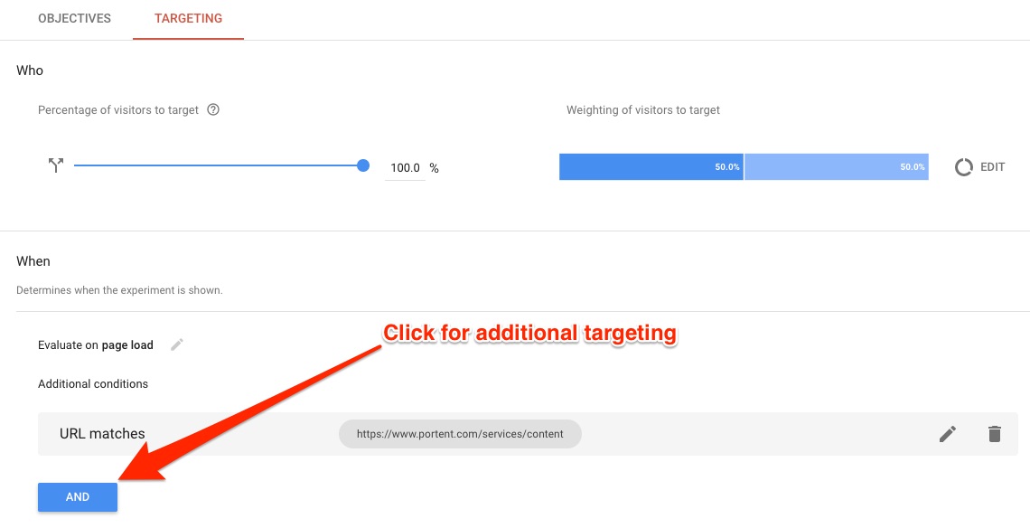 Additional targeting within Google Optimize