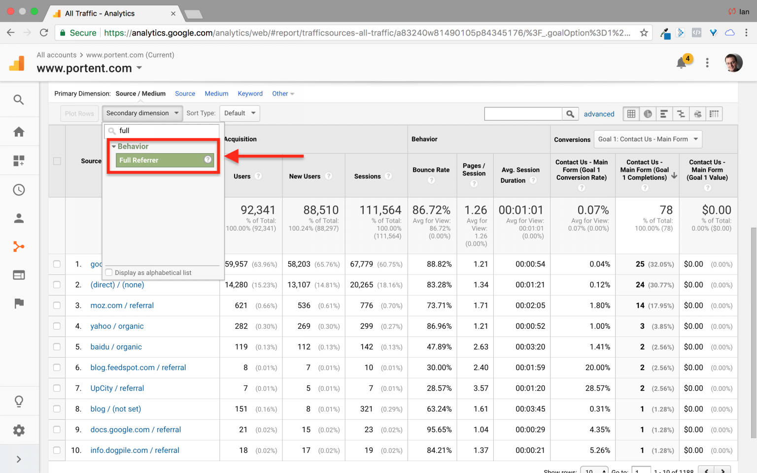 Full Referrer is a great report to drill down on nuanced offsite opportunities in Google Analytics