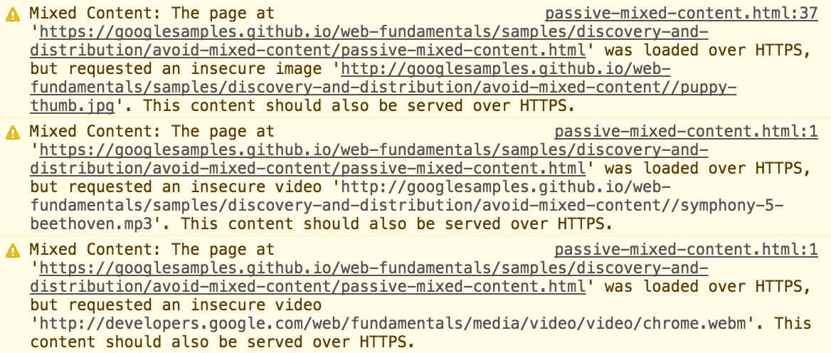Mixed content warnings