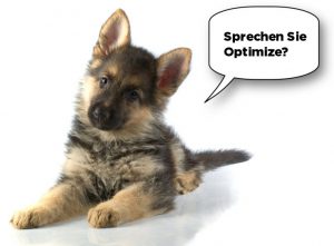 German Shepherd with thought bubble in German