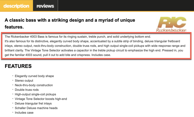 Example of duplicate content for a small product description 