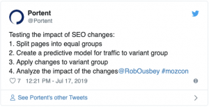 Screenshot of a tweet from Portent during MozCon