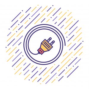 Flat line vector icon illustration of electric plug with abstract background