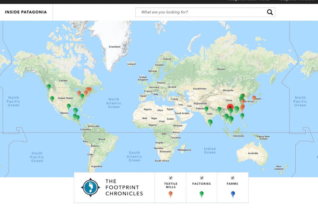 Screenshot of Patagonia's Footprint Chronicles Page