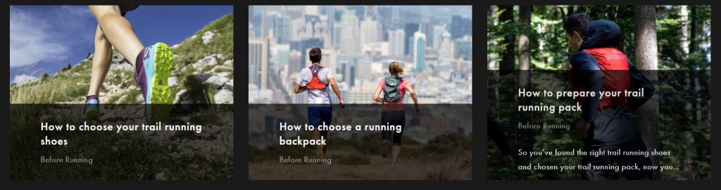Screenshot of the suggested related content on a blog post on trail running by Salomon