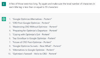 Adjusting the prompt so that ChatGPT provides different title tag options