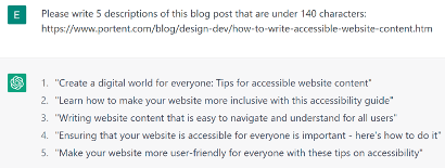ChatGPT generating meta descriptions