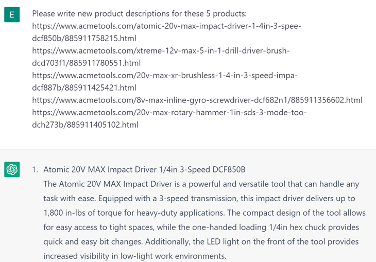 ChatGPT provides new descriptions for several products